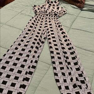 Enfocus Studio Black and White Geometric Jumpsuit